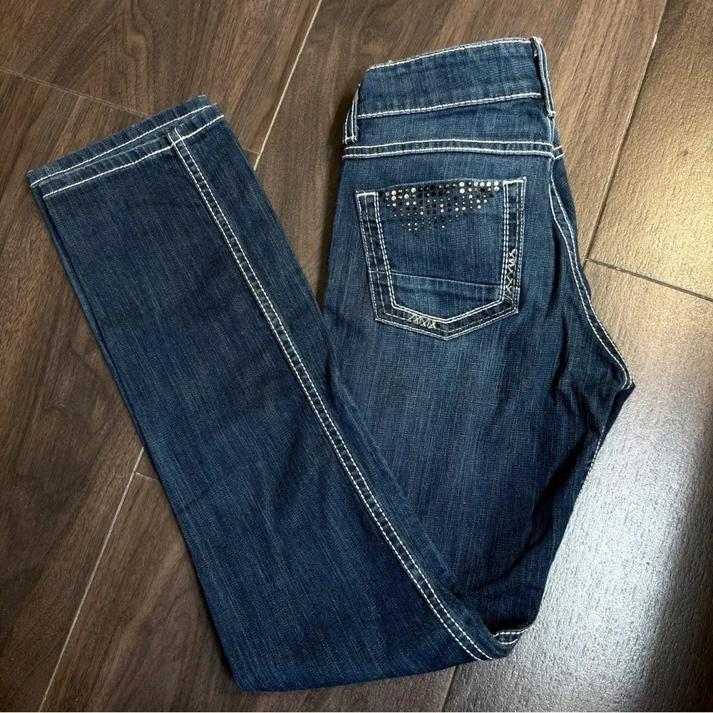 BKE Dark Blue Straight Leg Jeans with Studded Pocket